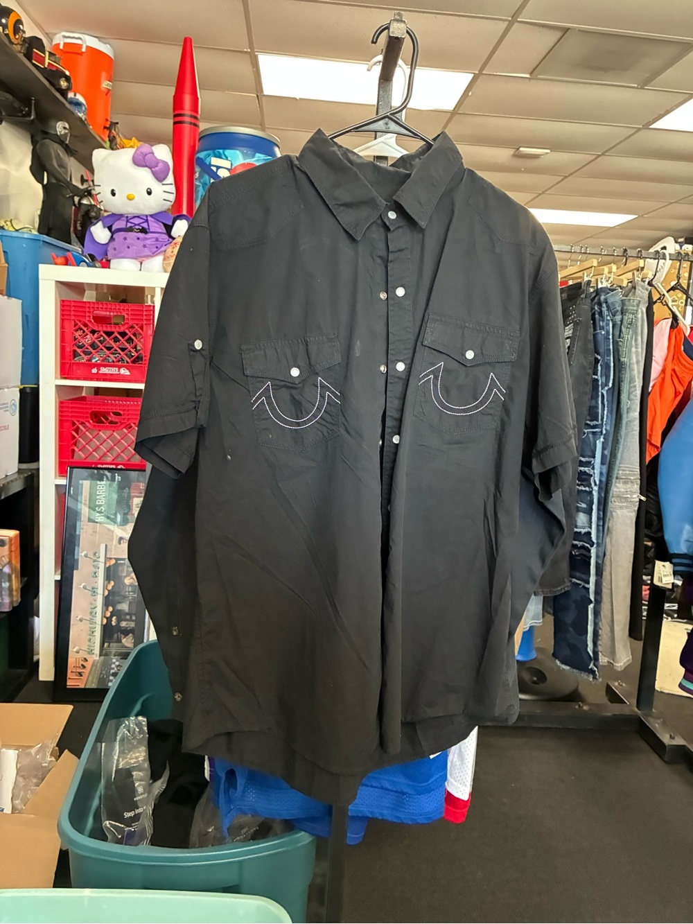 Men’s True Religion Black Short-Sleeve Button-Up Shirt Used SZ XXL